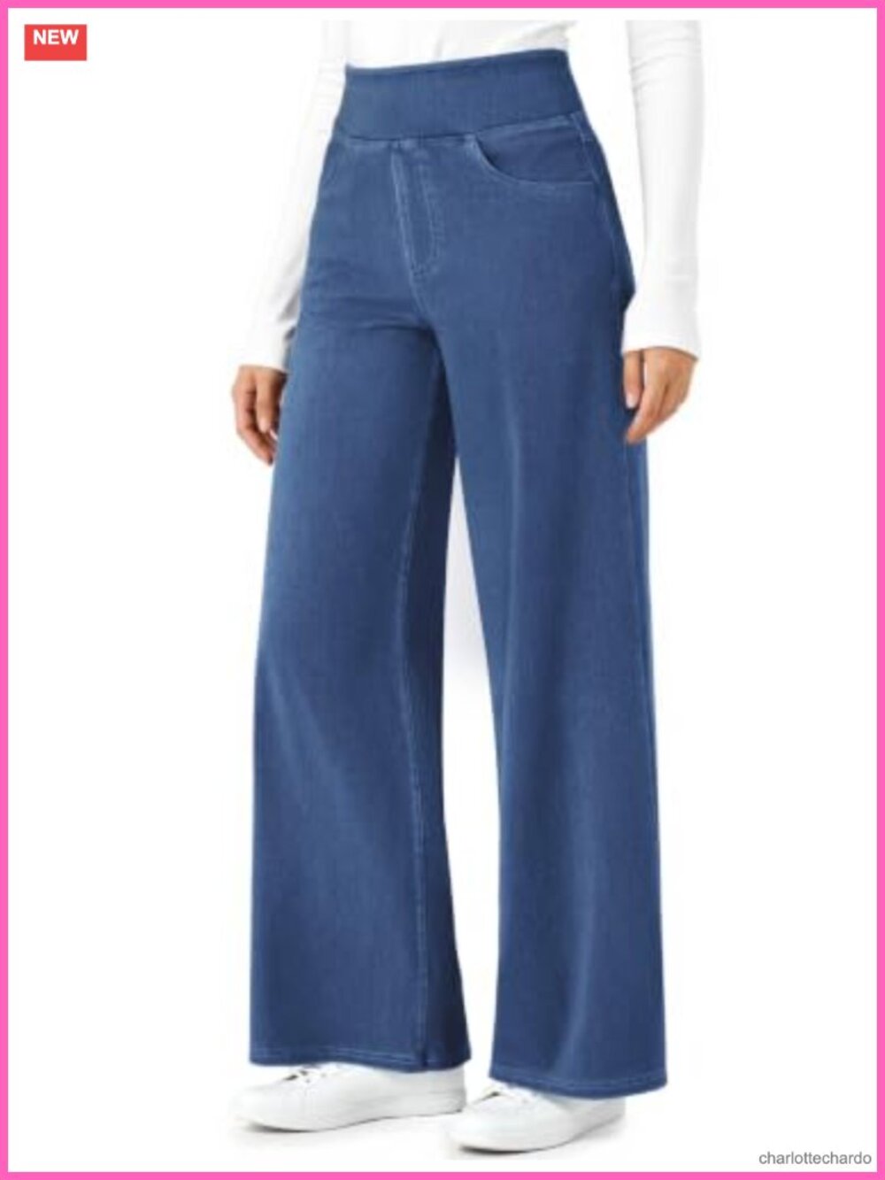 Wide Leg Stretchy Pull On Jeans High Waisted Denim Pants